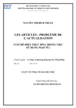 LES ARTICLES : PROBLÈME DE L’ACTUALISATION (VẤN ĐỀ HIỆN THỰC HÓA TRONG VIỆC SỬ DỤNG MẠO TỪ)