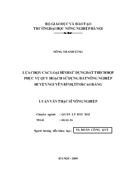 Lựa chọn các loại hình sử dụng đất thích hợp phục vụ quy hoạch sử dụng đất nông nghiệp huyện Nguyên Bình, tỉnh Cao Bằng