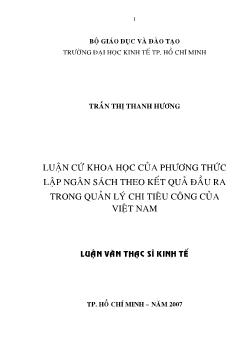 Luận cứ khoa học của phương thức lập ngân sách theo kết quả đầu ra trong quản lý chi tiêu công của Việt Nam