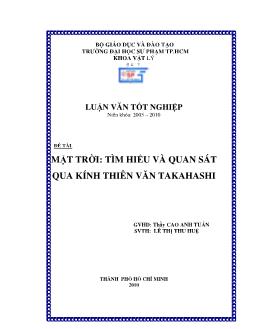 Mặt trời: Tìm hiểu và quan sát qua kính thiên văn Takahashi