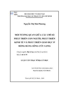 Môi trường tương quan giữa các chỉ số phát triển con người, phát triển kinh tế và phát triển giáo dục ở đồng bằng sông Cửu Long