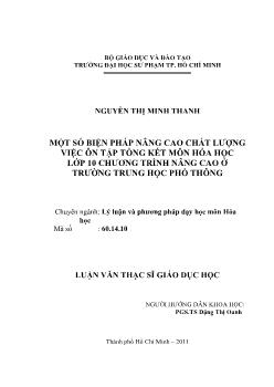 Một số biện pháp nâng cao chất lượng việc ôn tập tổng kết môn hóa học lớp 10 chương trình nâng cao ở trường Trung học phổ thông