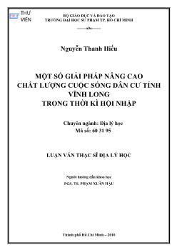 Một số giải pháp nâng cao chất lượng cuộc sống dân cư tỉnh Vĩnh Long trong thời kì hội nhập