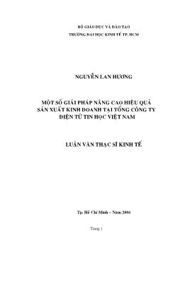 Một số giải pháp nâng cao hiệu quả sản xuất kinh doanh tại Tổng Công ty Điện tử Việt Nam