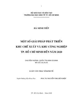 Một số giải pháp phát triển khu chế xuất và khu công nghiệp Tp.Hồ Chí Minh đến năm 2020
