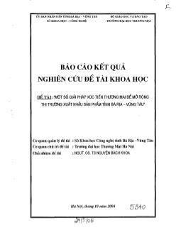 Một số giải pháp xúc tiến thương mại để mở rộng thị trường xuất khẩu sản phẩm tỉnh Bà Rịa – Vũng Tàu