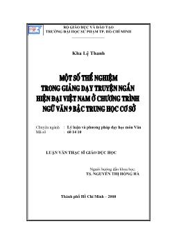 Một số thể nghiệm trong giảng dạy truyện ngắn hiện đại Việt Nam ở chương trình Ngữ Văn 9 bậc trung học cơ sở
