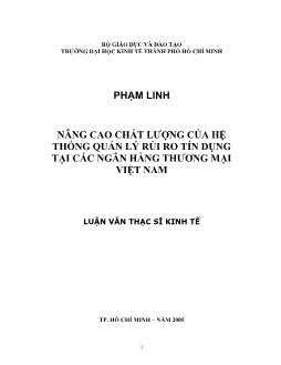 Nâng cao chất lượng của hệ thống quản lý rủi ro tín dụng tại các Ngân hàng Thương mại Việt Nam