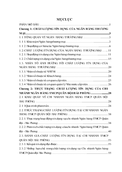 Nâng cao chất lượng tín dụng tại Chi nhánh Ngân hàng thương mại cổ phần Quân đội - Hải Phòng