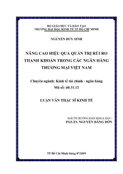 Nâng cao hiệu quả quản trị rủi ro thanh khoản trong các Ngân hàng thương mại Việt Nam
