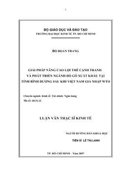 Nâng cao lợi thế chạnh tranh và phát triển ngành đồ gỗ xuất khẩu tỉnh Bình Dương sau khi Việt Nam gia nhập WTO