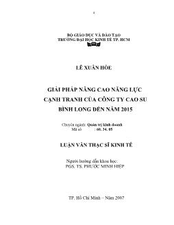 Nâng cao năng lực cạnh tranh của Công ty Cao su Bình Long đến năm 2015