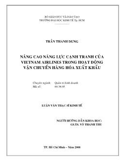 Nâng cao năng lực cạnh tranh của Việt Nam Airlines trong hoạt động vận chuyển hàng hóa xuất khẩu