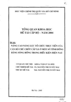 Nâng cao năng lực tổ chức thực tiễn của cán bộ chủ chốt cấp xã ở một số tỉnh vùng đồng bằng Sông Hồng trong điều kiện hiện nay
