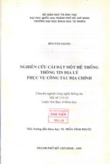 Nghiên cứu cài đặt một hệ thống thông tin địa lý phục vụ công tác địa chính