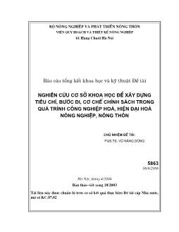 Nghiên cứu cơ sở khoa học để xây dựng tiêu chí, bước đi, cơ chế chính sách trong quá trình công nghiệp hóa, hiện đại hóa nông nghiệp, nông thôn