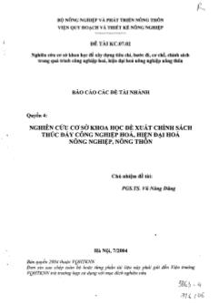 Nghiên cứu cơ sở khoa học đề xuất chính sách thúc đẩy công nghiệp hóa, công nghiệp hóa nông nghiệp, nông thôn