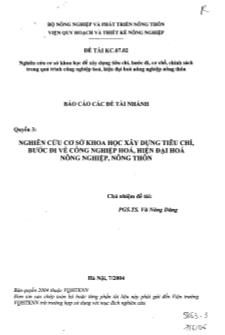 Nghiên cứu cơ sở khoa học xây dựng tiêu chí, bước đi về công nghiệp hóa, hiện đại hóa nông nghiệp, nông thôn