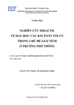 Nghiên cứu didatic về dạy học các bài toán tối ưu trong chủ đề giải tích ở trường phổ thông