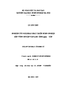 Nghiên cứu giải pháp phát triển nghiệp bền vững huyện Văn Lâm - Tỉnh Hưng Yên