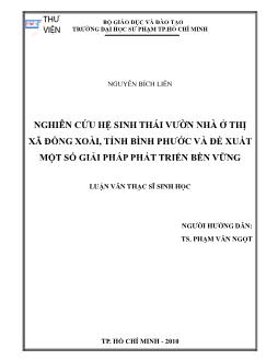 Nghiên cứu hệ sinh thái vườn nhà ở thị xã Đồng Xoài, tỉnh Bình Phước và đề xuất một số giải pháp phát triển bền vững