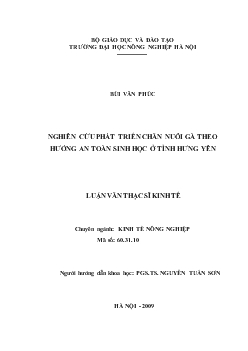 Nghiên cứu phát triển chăn nuôi gà theo hướng an toàn sinh học ở tỉnh Hưng Yên