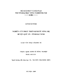 Nghiên cứu phát triển kinh tế nông hộ huyện Quế Võ - Tỉnh Bắc Ninh