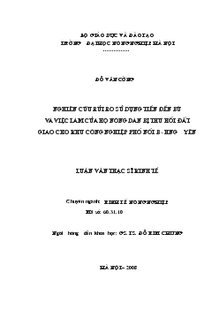 Nghiên cứu rủi ro về sử dụng tiền đền bù và việc làm của hộ nông dân do bị thu hồi đất giao cho Khu công nghiệp Phố Nối B – Hưng Yên