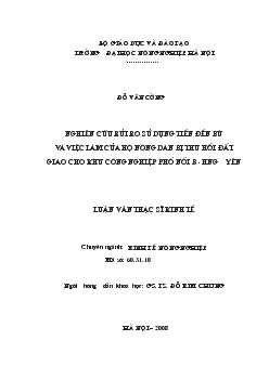 Nghiên cứu rủi ro về sử dụng tiền đền bù và việc làm của hộ nông dân do bị thu hồi đất giao cho Khu công nghiệp Phố Nối B – Hưng Yên