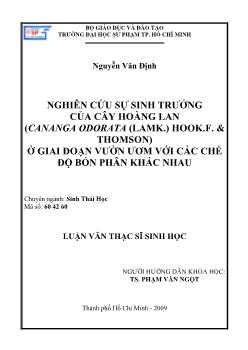 Nghiên cứu sự sinh trưởng của cây hoàng lan (Cananga odorata (Lamk.) Hook.f. & Thomson) ở giai đoạn vườn ươm với các chế độ bón phân khác nhau