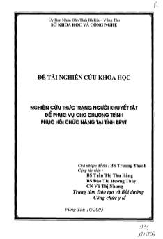 Nghiên cứu thực trạng người khuyết tập để phục vụ cho chương trình phục hồi chức năng tại tỉnh Bà Rịa-Vũng Tàu