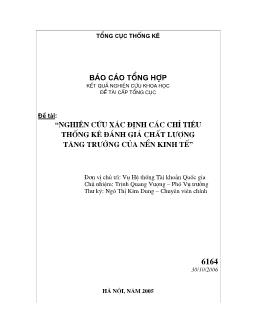 Nghiên cứu xác định các chỉ tiêu thống kê đánh giá chất lượng tăng trưởng của nền kinh tế
