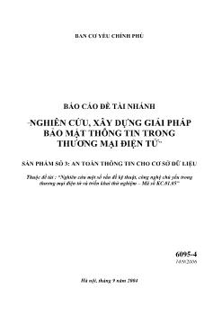 Nghiên cứu, xây dựng giải pháp bảo mật thông tin trong thương mại điện tử - An toàn thông tin cho CSDL