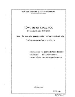 Nhu cầu hợp tác trong phát triển kinh tế - Xã hội ở nông thôn miền Bắc nước ta