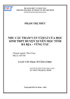 Nhu cầu tham vấn tâm lý của học sinh THPT huyện Xuyên Mộc tỉnh Bà Rịa - Vũng Tàu