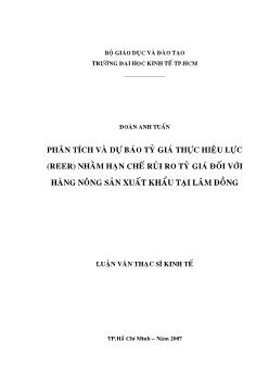Phân tích và dự báo tỉ giá thực hiệu lực (Reer) nhằm hạn chế rủi ro tỉ giá đối với hàng nông sản xuất khẩu tại Lâm Đồng