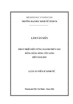 Phát triển bền vững ngành thủy sản vùng đồng bằng sông Cửu Long đến năm 2015