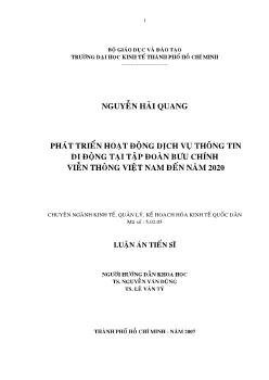 Phát triển hoạt động dịch vụ thông tin di động tại Tập đoàn Bưu Chính Viễn Thông Việt Nam đến năm 2020