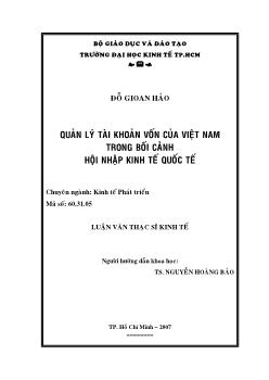 Quản lý khoản vốn của Việt Nam trong bối cảnh hội nhập kinh tế Quốc tế