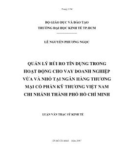 Quản lý rủi ro tín dụng trong hoạt động cho vay doanh nghiệp vừa và nhỏ tại Ngân hàng Thương mại Cổ phần Kỹ Thương Việt Nam chi nhánh TP.HCM