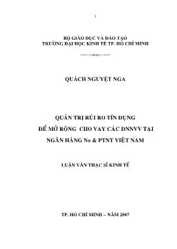 Quản trị rủi ro tín dụng để mở rộng cho vay các DNNVV tại Ngân hàng No & PTNN Việt Nam