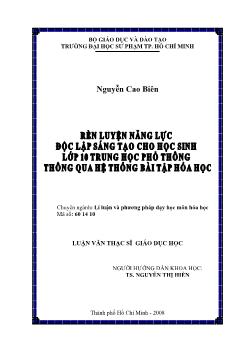 Rèn luyện năng lực độc lập sáng tạo cho học sinh lớp 10 Trung học phổ thông thông qua hệ thống bài tập hóa học