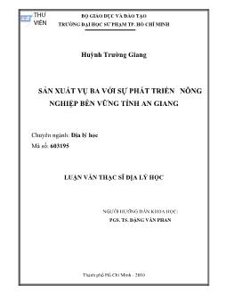 Sản xuất vụ ba với sự phát triển nông nghiệp bền vững tỉnh An Giang