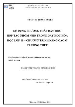 Sử dụng phương pháp dạy học nhóm nhỏ trong dạy học hóa học lớp 11 - Chương trình nâng cao ở trường THPT