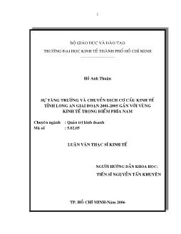 Sự tăng trưởng và chuyển dịch cơ cấu kinh tế tỉnh Long An giai đoạn 2001 – 2005 gắn với vùng kinh tế trọng điểm phía Nam