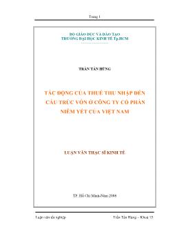 Tác động của thuế thu nhập đến cấu trúc vốn ở Công ty Cổ phần Niêm yết ở Việt Nam