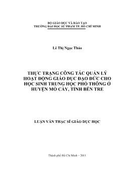 Thực trạng công tác quản lý hoạt động giáo dục đạo đức cho học sinh trung học phổ thông ở huyện Mỏ Cày, tỉnh Bến Tre