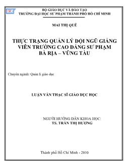 Thực trạng quản lý đội ngũ giảng viên trường Cao đẳng Sư phạm Bà Rịa - Vũng Tàu