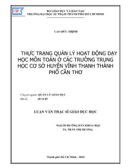Thực trạng quản lý hoạt động dạy học môn toán ở các trường trung học cơ sở huyện Vĩnh Thạnh thành phố Cần Thơ