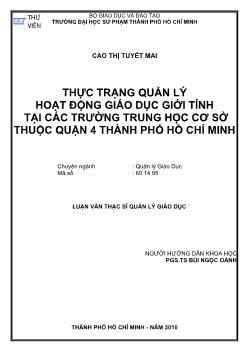 Thực trạng quản lý hoạt động giáo dục giới tính tại các trường trung học cơ sở thuộc quận 4 Thành phố Hồ Chí Minh